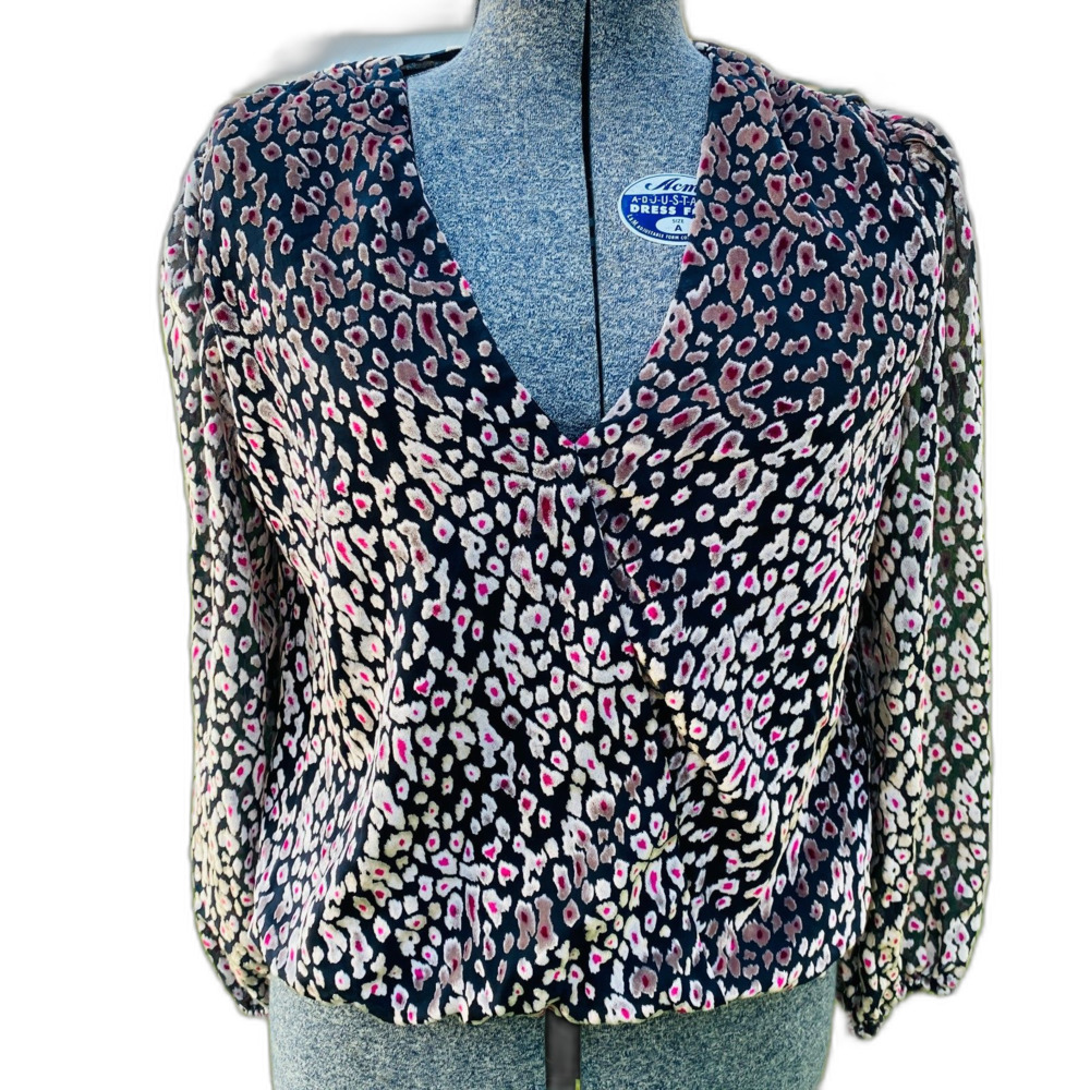 White House Black Market Burnout Crushed Velvet Long Sleeve Blouse Size S